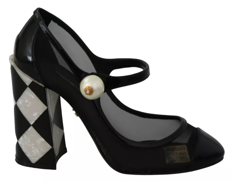 Dolce & Gabbana Black Embellished Harlequin Mary Janes Pumps Shoes