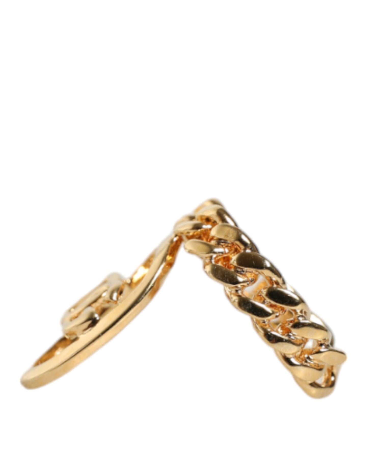 Dolce & Gabbana Gold Plated Open DG Logo Curb Chain Ring