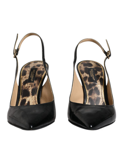 Dolce & Gabbana Black Leather High Heels Slingbacks Shoes