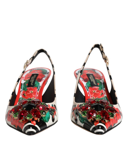 Dolce & Gabbana Multicolor Leather Crystal Heels Slingback Shoes