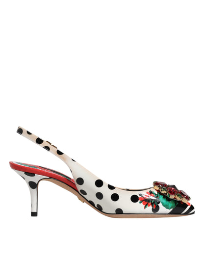 Dolce & Gabbana Multicolor Leather Crystal Heels Slingback Shoes