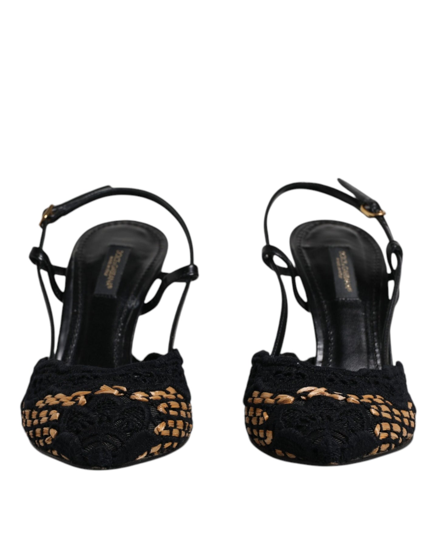 Dolce & Gabbana Black Brown Lace High Heels Slingback Shoes