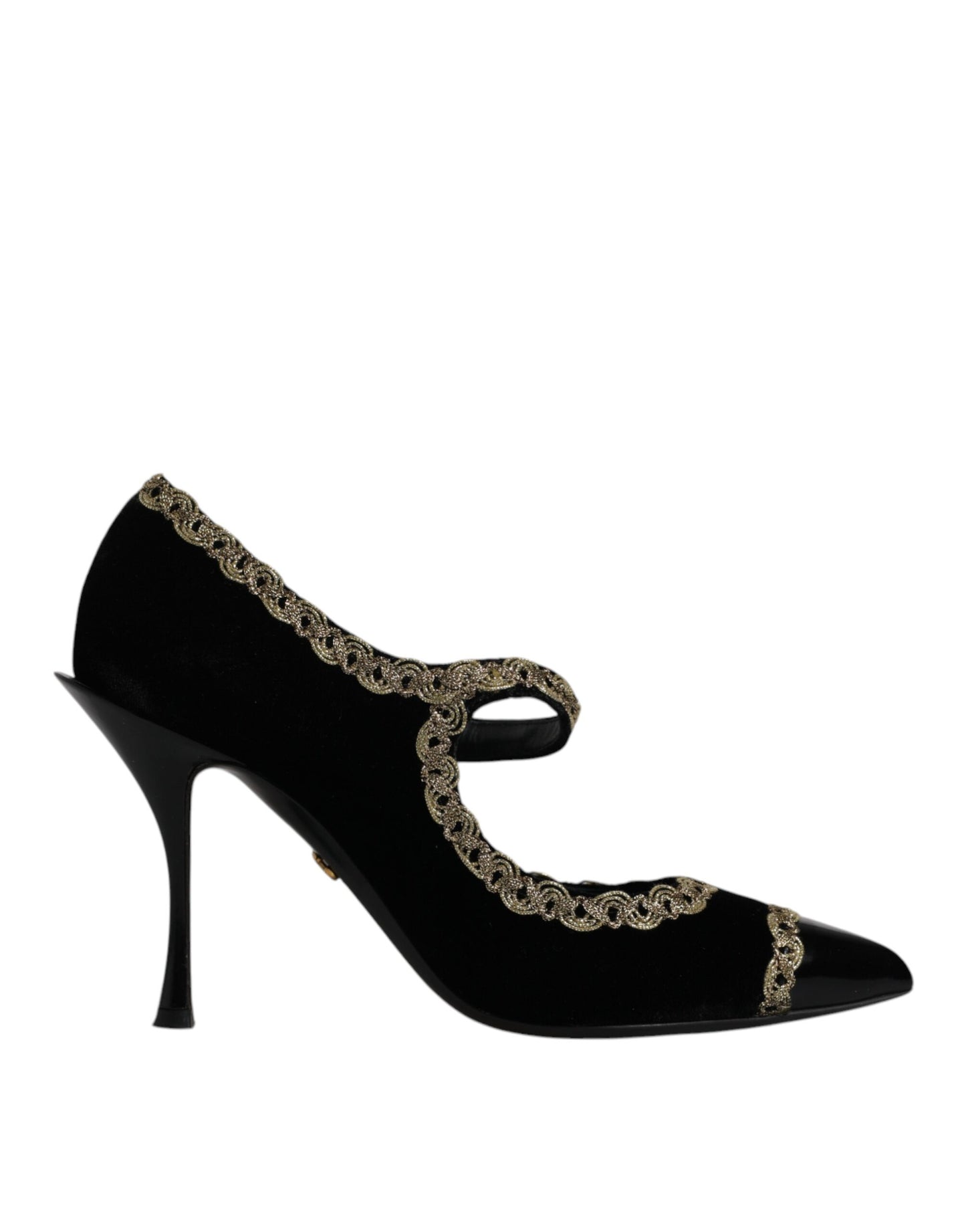 Dolce & Gabbana Black Velvet Gold Mary Janes Pumps Shoes